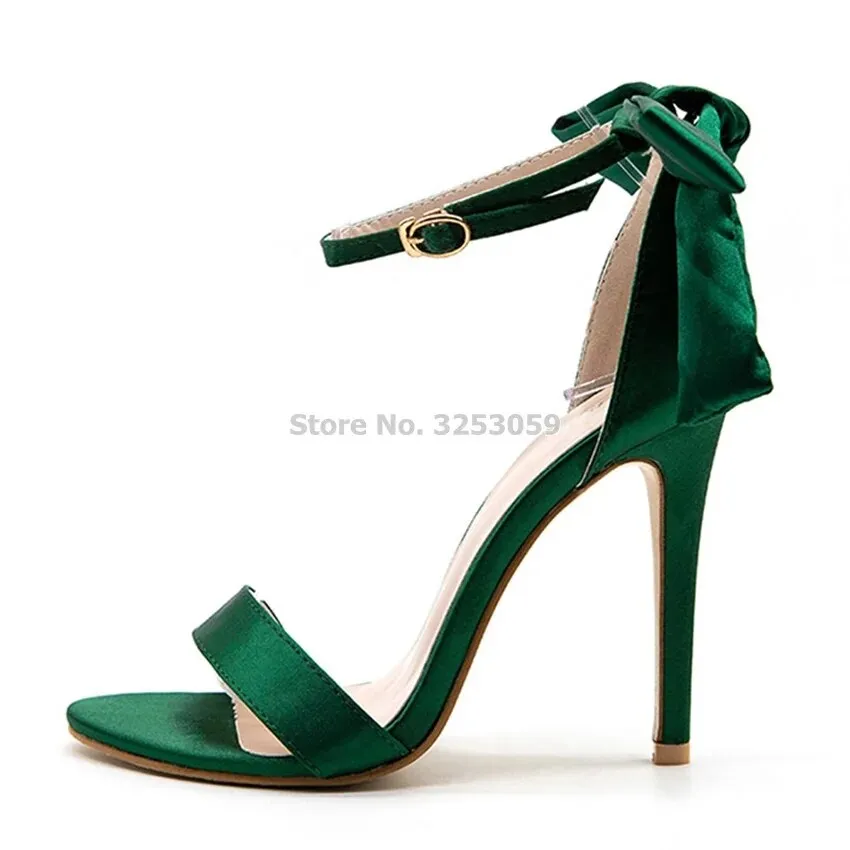 Butterfly Accent Silk High Heel Sandals with Bow Detail